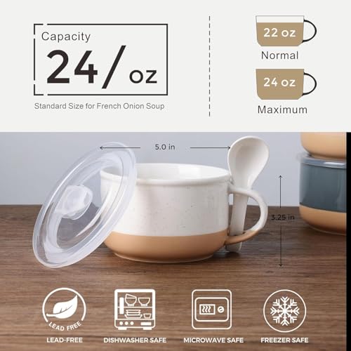 GBhome Ceramic Soup Mugs with Handles and Lids,24 OZ Soup Cups Set of 2 - color: White & Orange