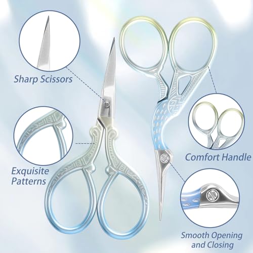 AQUEENLY Embroidery Scissors 2 Pcs Small Sewing Scissors Sharp Stainless Steel 3.6 Inches for Artwork, Threading, Needlework, Crochet - color: Blue Green
