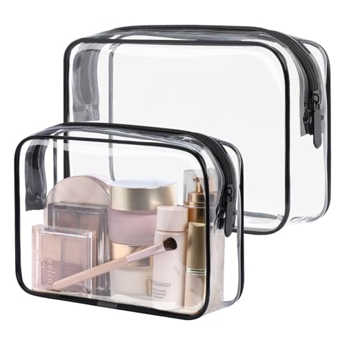 PACKISM Clear Makeup Bag for Travel - TSA Approved Toiletry Bag, 2 Black - color: 2 Active Black, size: Mixed Size Series (1 Medium + 1 Large)