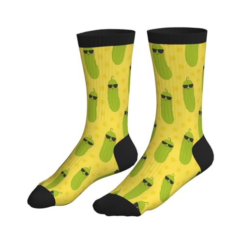 Crew Athletic Socks Funny Crazy Casual Sports Novelty Dress Socks for Women Men Running Hiking - color: Cute Yellow Green Pickle