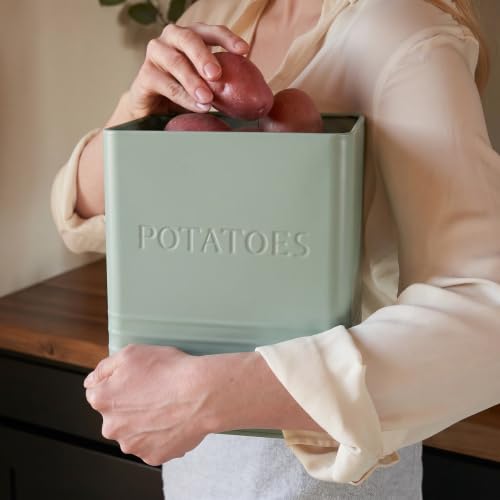 Beautiful Potato and Onion Storage Container Set - Food Safe Metal Bins - color: Sage