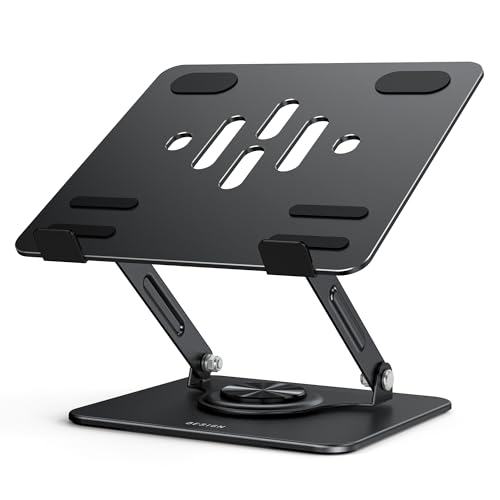 BESIGN Laptop Stand with 360° Rotating Base, Ergonomic Adjustable Notebook Riser, Foldable Computer Holder Compatible with 10-14" Laptops, LS11 Black - color: F-Dark Black-360°
