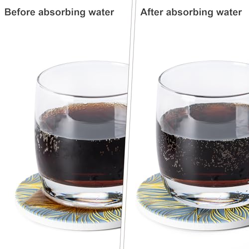 6Pcs Absorbent Coasters Set with Holder,Ceramic Drink Coaster,4 in（A7） - color: Gilded Relief