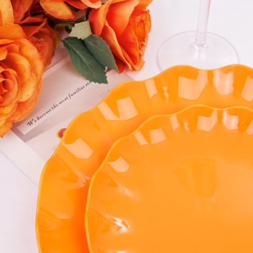 LIYH 24 Orange Plastic Plates Reusable for Thanksgiving Halloween 12 Guests - color: Orange, size: 24(12 Guests)