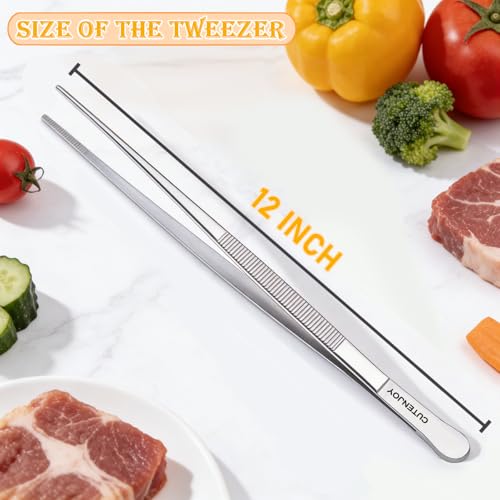 12-Inch Kitchen Tweezers, 18/8 Stainless Steel Tongs with Serrated Tips