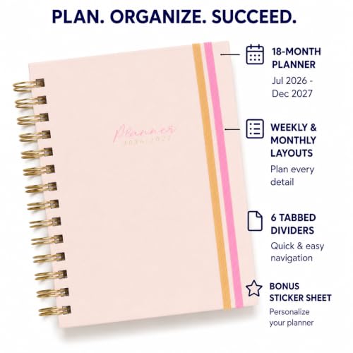 WORLD TRAVELER Academic Planner School Organizer Jul 2026-Dec 2027, 7"x9" - color: Pastel Pink