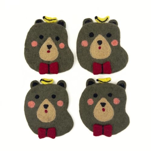 Humble Hilo Handmade Animal Felt Coaster Set of 4, Absorbent Coaster for Animal Lover (Funny Bear) - color: Funny Bear