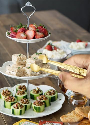 HINMAY 6PCS Mini Serving Tongs 5" Small Rose Appetizer Tongs (Gold) - size: 5-Inch