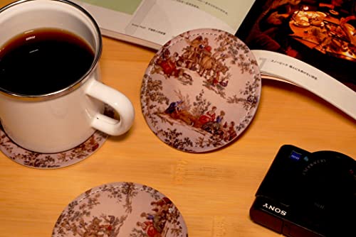 Vintage French Country Print Coasters for Drinks with Holder Leather Coasters Set of 6 Table Decor Protect Furniture from Water Marks Scratch and Damage - color: Black4