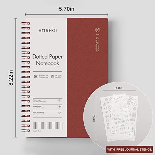 EMSHOI Dotted Spiral Journal Notebook, 4 Pack, 640 Pages, A5 (5.7" x 8.2") - color: Brown Red Green Blue, style: A5-Dotted