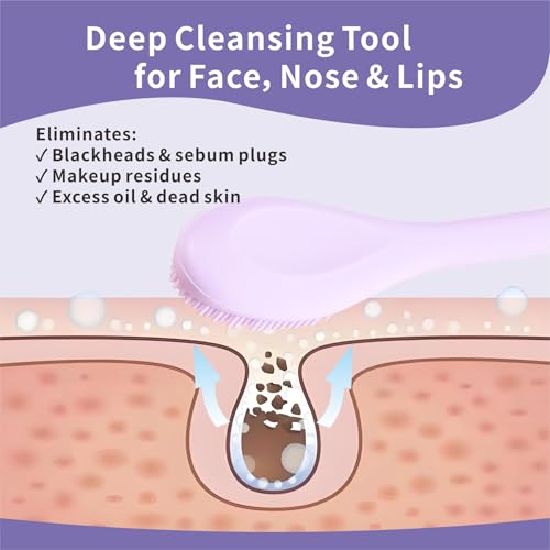 Silicone Face Scrubber, 2 in 1 Face Mask Brush, Pore Brush, Blackhead Remover, Facial Cleansing Brushes, Face Mask Applicator for Mud, Clay(Pink+Purple) - color: Pink+purple
