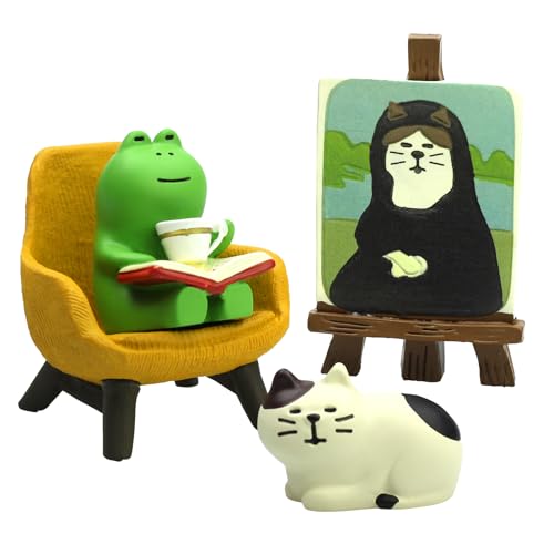 RAQWI Frog Reading Figurines Set of 4, Resin Mini Desk Decor, Reader Gift - color: First Set