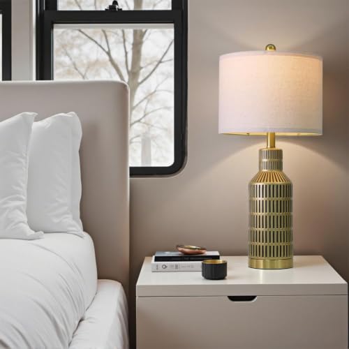 USumkky 25" Gold and Black Modern Ceramic Bedside Lamp Set of 2 for Bedroom Decor Farmhouse Table Lamp for Living Room Office Dorm - color: Gold Black