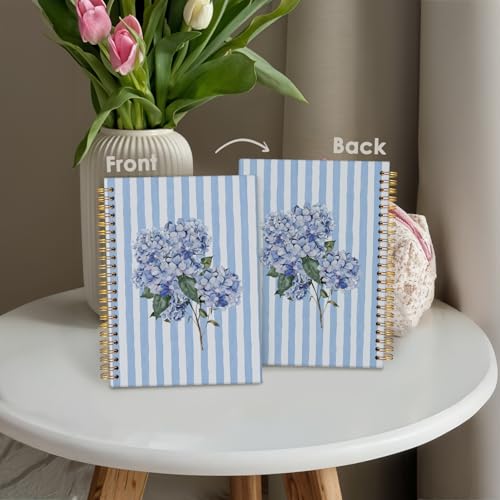 Wheatwin Hydrangea Notebook Journal, Blue Floral Flower Gift for Women Girls, Blue Floral Notebooks Office Supplies Hardcover Spiral Notebook, 5.5x8.3 Inch - color: Blue hydrangea