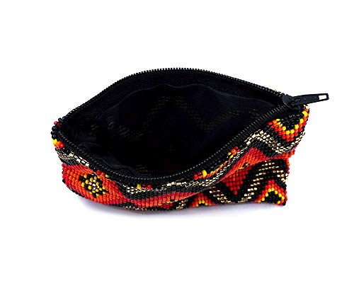 Native American Inspired Diamond Pattern Czech Glass Seed Beaded Coin Purse Zipper Pouch - Womens Fashion Handmade Bags Tribal Travel Accessories (Gold) - color: Gold