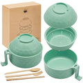 1 Set Microwave Ramen Cooker Bowl with Utensils, Light Green - color: Light Green