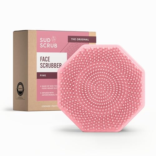 Sud Scrub® Antimicrobial Silicone Face Scrubber, 1 Pack, Gentle Face Exfoliator for Sensitive Skin, Eco Friendly Facial Cleansing Brush, Exfoliating Face Brush for Men and Women (Pink) - color: Pink