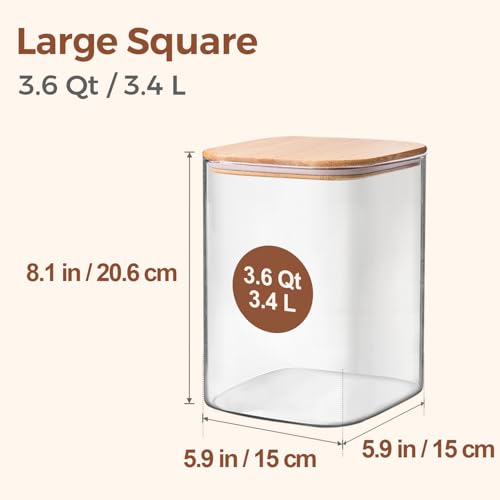 ComSaf Glass Storage Jars with Bamboo Lids 3.6 Qt 2 Pack Large Wide Mouth - color: 3.6Qt-Square-2 Pack