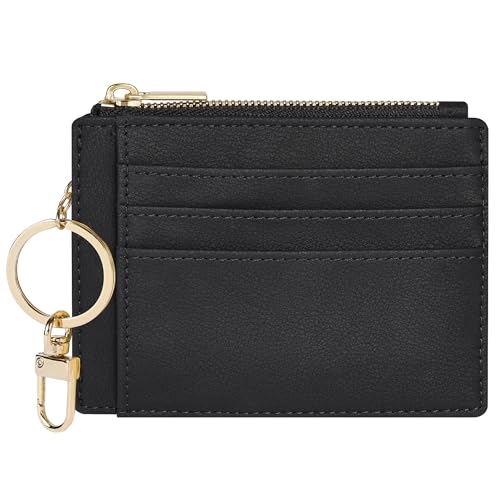 Sodsay Card Case Slim Front Pocket Wallet for Women Credit Card Holder with Keychain | Slim, Credit Card Holder, Front Pocket, with Keychain - color: Smooth Black