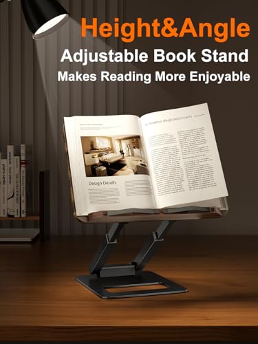 Tounee Telescopic Book Holder - Adjustable Height Cookbook Stand with Elastic Page Clips (Black) - color: Black