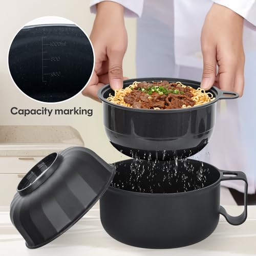 2 Pack Ramen Bowl, Portable Ramen Cooker, Instant Ramen Noodle Bowls College Dorm Room Apartment Essentials (Black Black) - color: Black Black