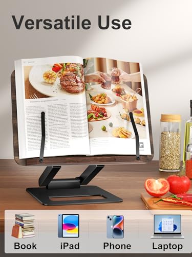 Tounee Telescopic Book Holder - Adjustable Height Cookbook Stand with Elastic Page Clips (Black) - color: Black