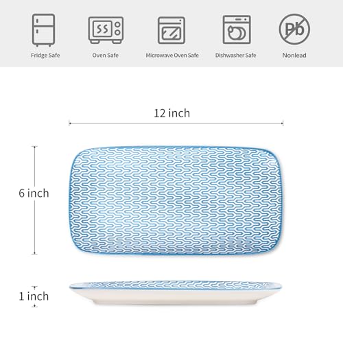 Selamica Ceramic Serving Platters, 12 Inch Serving Trays for Party Entertaining, Large Rectangular Serving Plates, Set of 6, Assorted Colors - color: Assorted Colors, size: 12 Inch, Set of 6