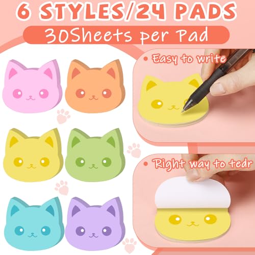 Yinder 24 Pads Cat Sticky Notes Cute Kawaii Cartoon Memo for School - color: Multicolor, size: Novelty Cat