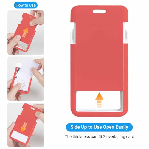 ID Badge Holder with Lanyard Easy to Use Red Badge Holder for Workers Events Schools - color: Red