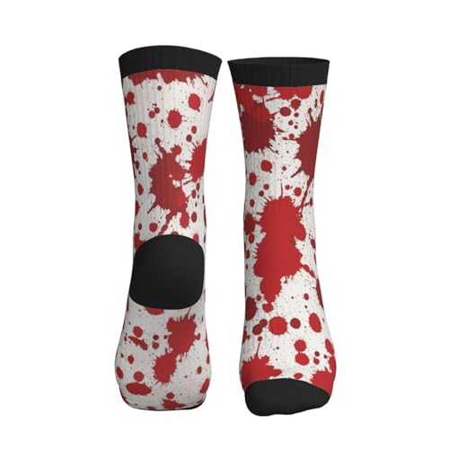 Crew Athletic Socks Funny Crazy Casual Sports Novelty Dress Socks for Women Men Running Hiking - color: Red Bloody Blood Splatter