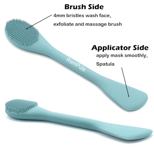 Rampula Pore Brush & Face Mask Brush Applicator, 2-in-1 Silicone Jelly Brush, Nose Pore Scrubber for Blackheads Deep Pore Cleansing, Face Mask Spatula & Gentle Face Massage/Exfoliator Skincare Tool - color: Eucalyptus Green and Starlight