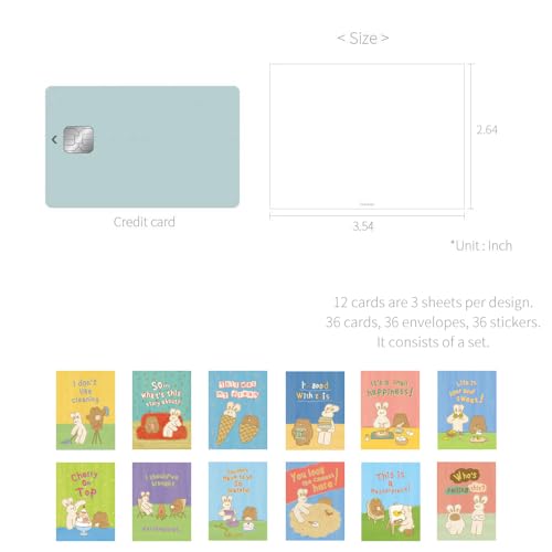 Monolike Day-by-day Card, Unmatched Friends Series.1 - Mix 36 Mini Single cards, 36 envelopes, 36 stickers Package - color: Unmatched Friends Series.1