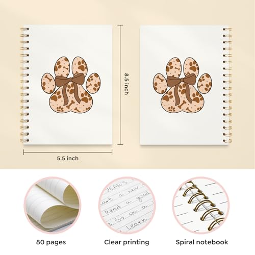 VONTP Cute Brown Bow Dog Paw Journal Notebooks, 5.5x8.3 Inch - color: 009-bow