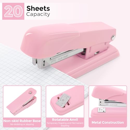 SKYDUE Pink Desk Accessories 11Pcs with Rotating Pen Holder for Desk - color: Pink