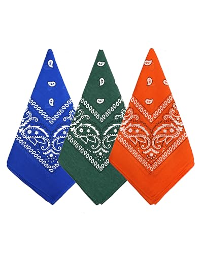 Bycc Bynn Large Soft Cotton Bandanas Pack for Men & Women 22 x 22 inches - color: Royal Blue +Black Green + Orange
