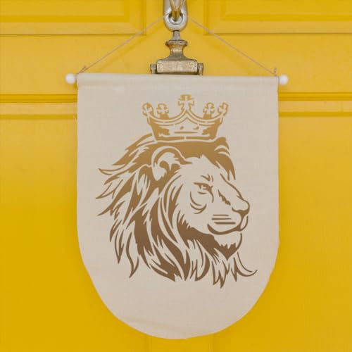 MAYJOYDIY Crown Lion King Stencil 11.8×11.8inch Large Majestic Lion Head Stencil with Paint Brush Royal African Wild Animal King Template for Wood Walls Canvas Furniture Crafts Art Projects - color: Crown Lion King