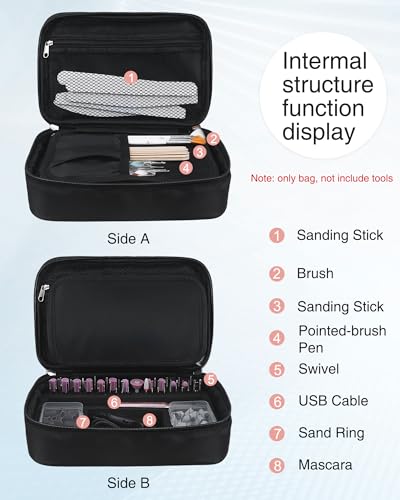 Meiiy Nail Drill Bag Nail Drill Bits Holder Bag Electric Nail Machine Kit Organizer Bag With Nail Sanding Bands Case Gift for Women (Blck)