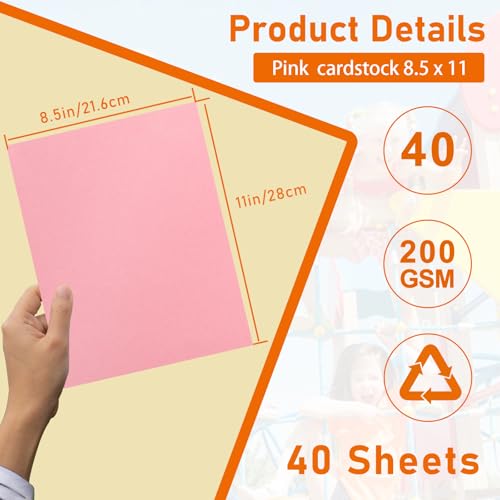 Guakicae 40 Sheets Candy Pink Cardstock 8.5 x 11 Scrapbooking Paper 75lb - color: Pink, size: 40 Sheets