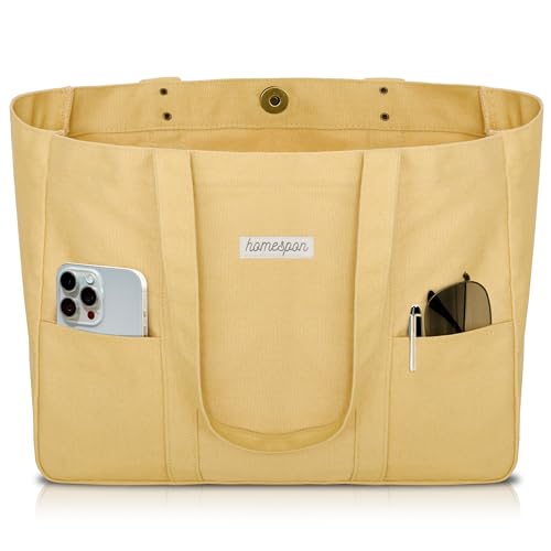 HOMESPON Large Canvas Tote Bag, Magnetic Work Laptop Pack for Women - color: Yellow