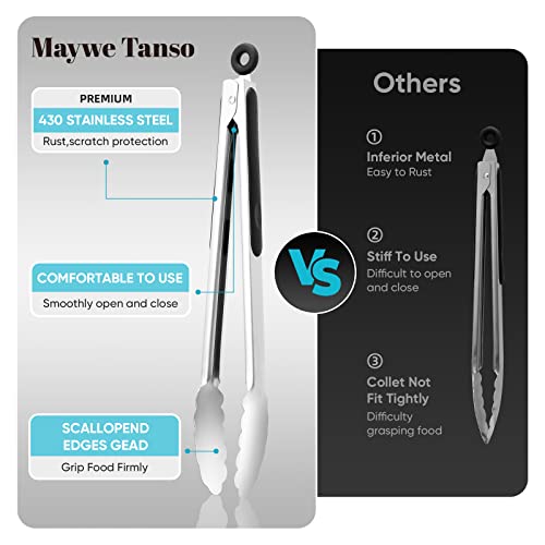 12-Inch Kitchen Tongs for Cooking,Heat-Resistant Stainless Steel Tong,Black - color: 12"-Stainless Steel