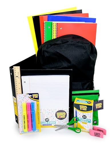 School Supply Boxes | 17" (Black or Clear) Backpack Bundle for (Elementary, Intermediate, or High School) - color: Black, style: High School