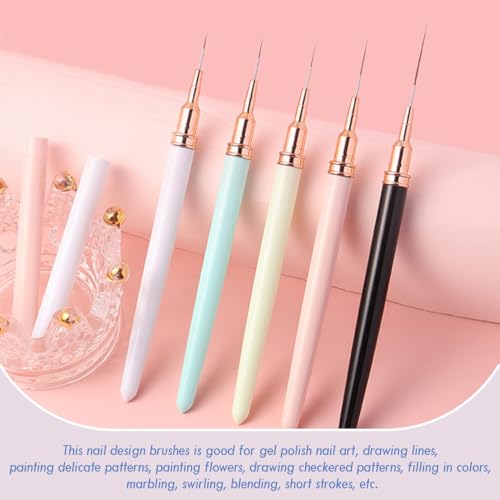 Nail Art Liner Brushes, 5Pcs Gel Polish Painting Art Design Pen Set - color: Multicolor (5Pcs)