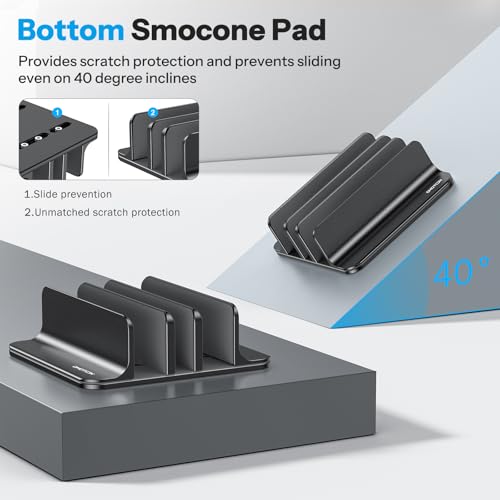 OMOTON 3-Slot Multiple Vertical Laptop Stand, Fits All MacBook, Black - color: Three Slots-Black