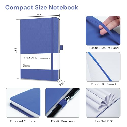 ONAVIA A5 Notebooks for Work, Lined Journal, 160 Pages, Blue - color: Royal Blue