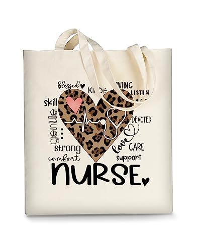 AUSVKAI Canvas Tote Bag Aesthetic Cute For Women College Grocery Bag Cotton Cloth Beach Totes Gift - color: Nurse Heart