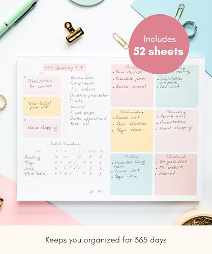 Lamare Weekly Planner Notepad – Premium Undated Weekly To Do List Notepad - color: Color