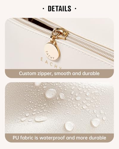 EACHY Travel Makeup Bag for Women, PU Leather Cosmetic Bag, White, Medium - color: A - White, size: Medium