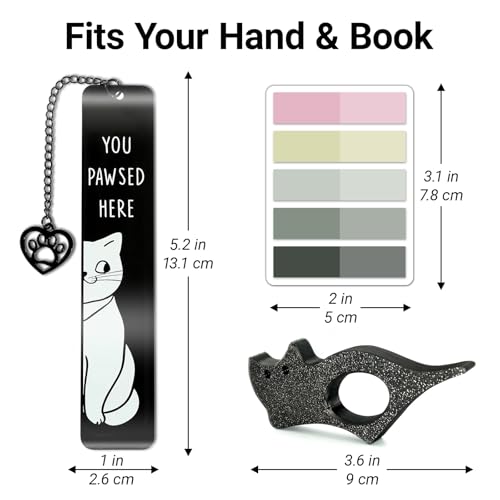 Cat Bookmark Set, Metal Cute Book Page Holder with Thumb Design & Index Tabs, Hands-Free Reading Accessories, Perfect Gift for Book Lovers
