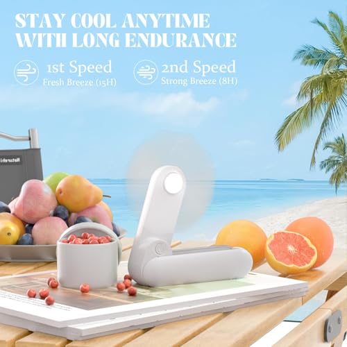 Portable Handheld Fan, 2 IN 1 Mini Hand Fan, Battery Operated [8-15 Working Hours], USB Rechargeable Personal Foldable Fan for Indoor, Small Pocket Fans Travel Essentials for Outdoor (White) - color: White