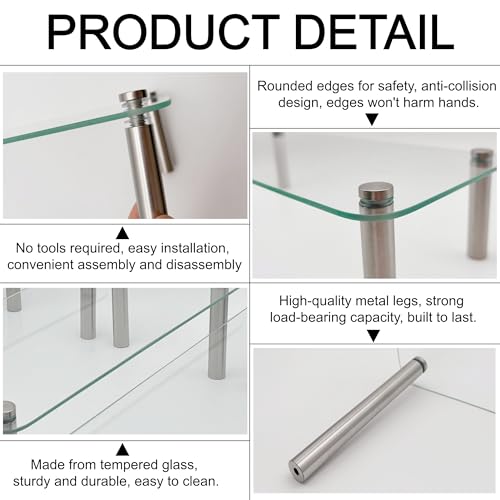 6 Piece Tempered Glass Display Stands Set, Clear Table Organizer Risers - size: Round + Rectangular